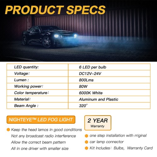 Nighteye 9005 HB3 CSP LED Car Fog Light Bulbs Globes Driving Lamp White 12-24V - Picture 5 of 12