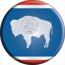 Wyoming State Flag Round Circular Metal Sign 12" Home Garage Wall Decor