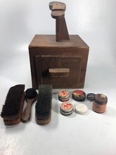 Vintage Shoe Shine Box Kit Rustic Display Prop With Accessories-polish And Brush