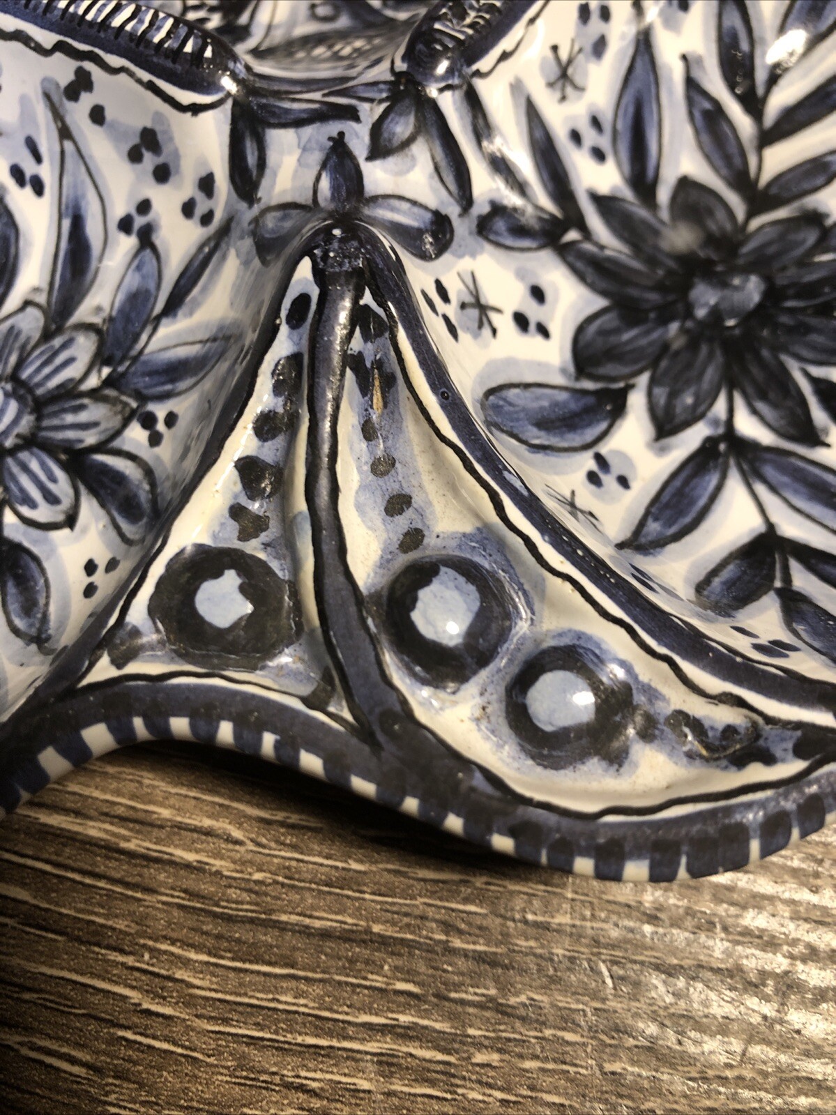 Coimbra Ceramica Portugal Clover Blue White Trinket Dish Vintage Signed Rare B9