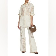 $695 Zimmermann Luminosity Patch Lace Linen & Silk Pant Size 2