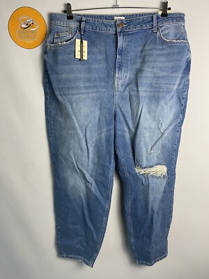 River Island Plus Curve High Rise Ripped Distressed Mom Blue