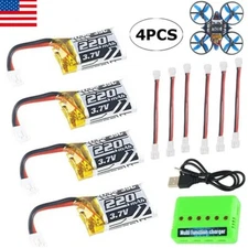 4x 3.7V 220mAh 1S LiPo Battery 35C 6-in-1 Charger & JST-PH2.0 Cable For RC Drone