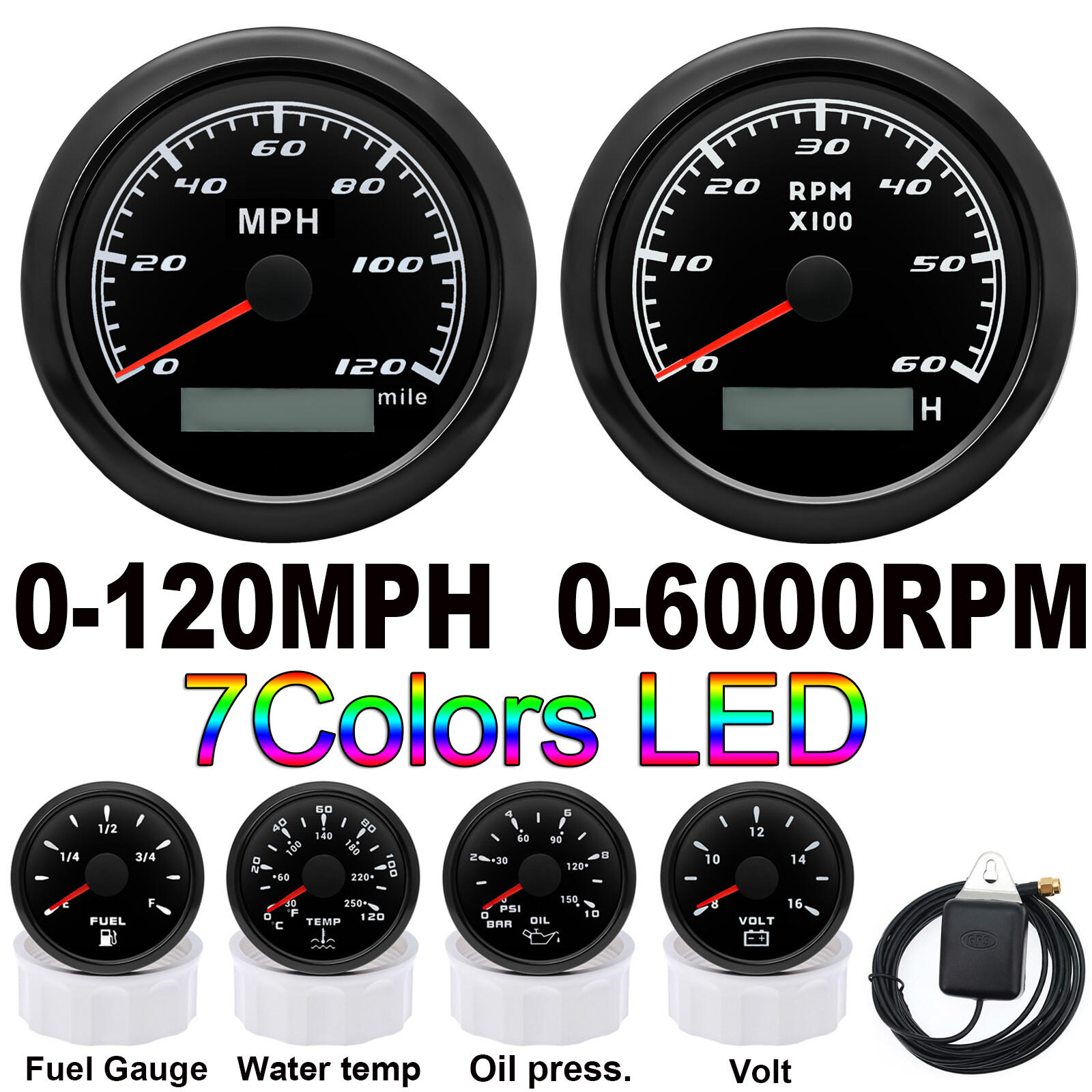 85mm GPS Speedometer 0-120MPH Tachometer 0-8000RPM for Marine Boat Car Truck