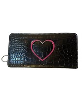 Liz Claiborne Wallet Black Polyvinyl Croc Skin Zipper Wallet