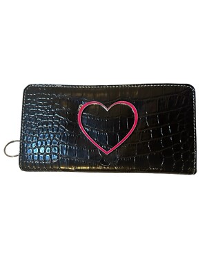 Liz Claiborne Wallet Black Polyvinyl Croc Skin Zipper Wallet