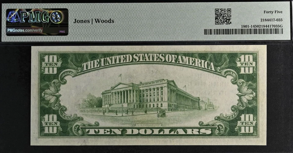 1929 $10 First National Bank Herkimer, New York CH# 3183 PMG 45 top pop finest - Image 2 of 2