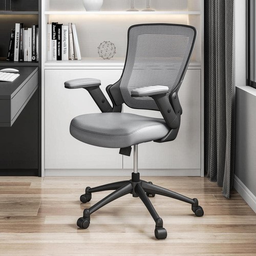 TECHNI MOBILI Task Chair 34" H, Ergonomic Faux Leather Gray W/ Adjustable Height - Picture 7 of 7