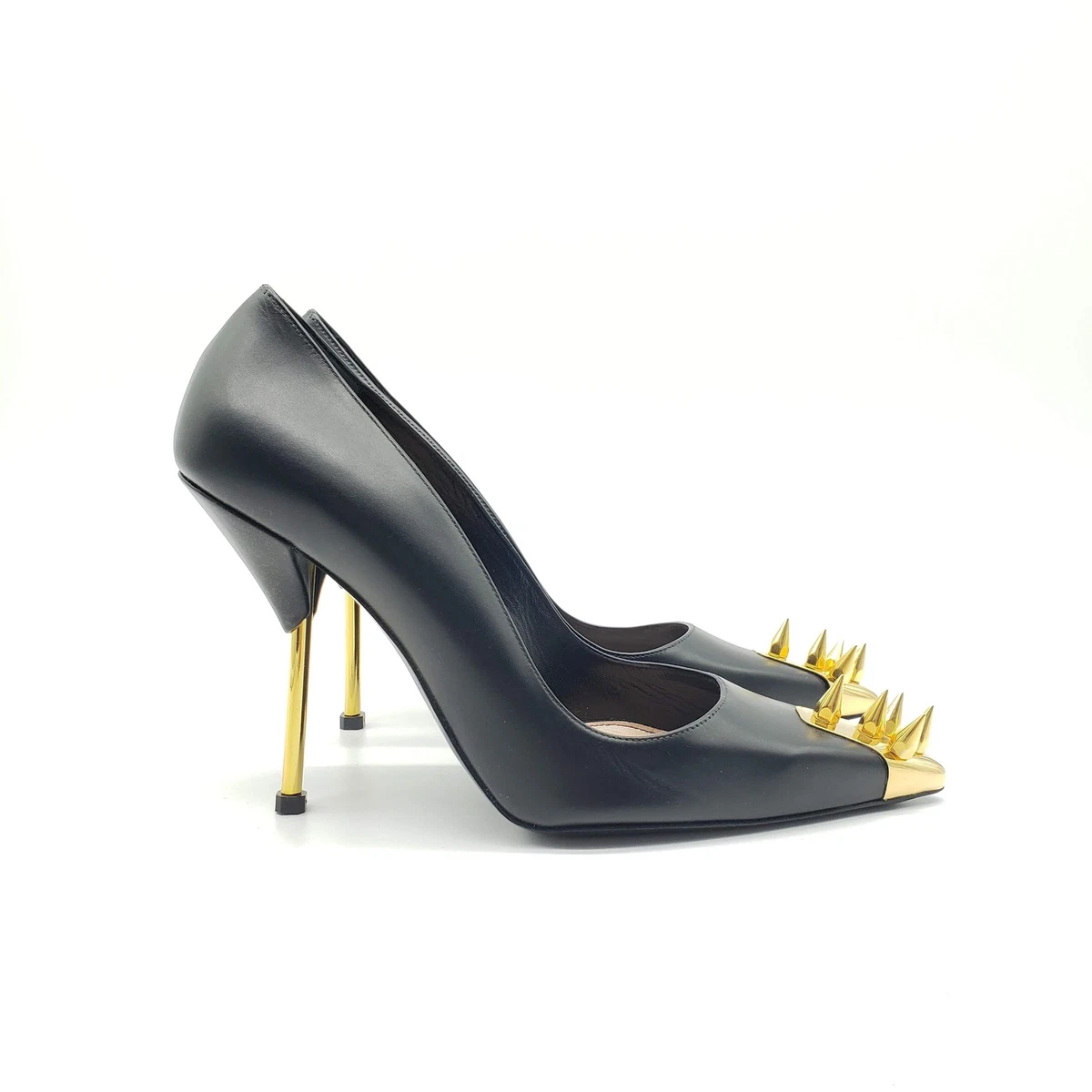 Alexander McQueen Punk Spike Leather Pumps Black Gold NEW