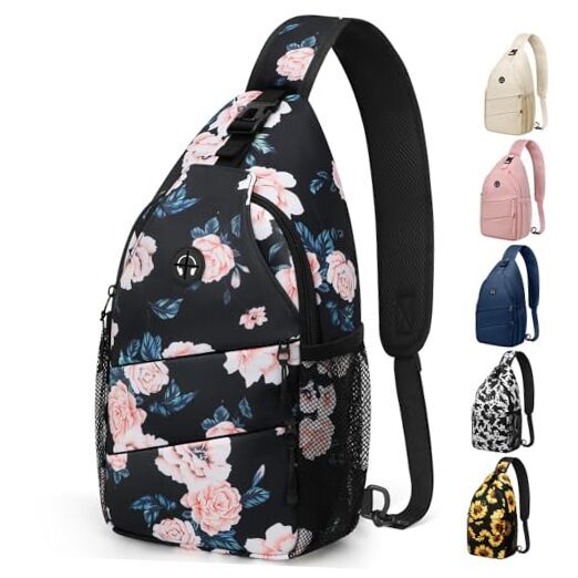 Crossbody Bags for Women Men Trendy Sling Bag Bakpack Medium Floral Pattern-image