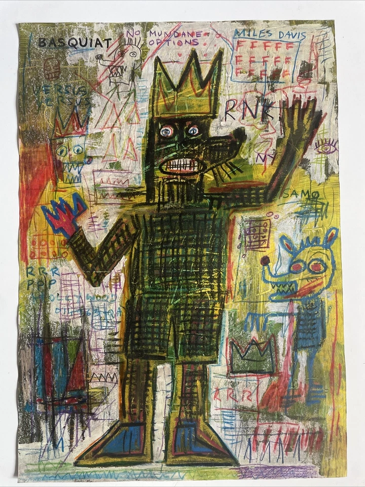 Jean Michel Basquiat Estilo de Pintura Original Graffiti Arte Callejero Nueva York A69 Foto 2 de 4