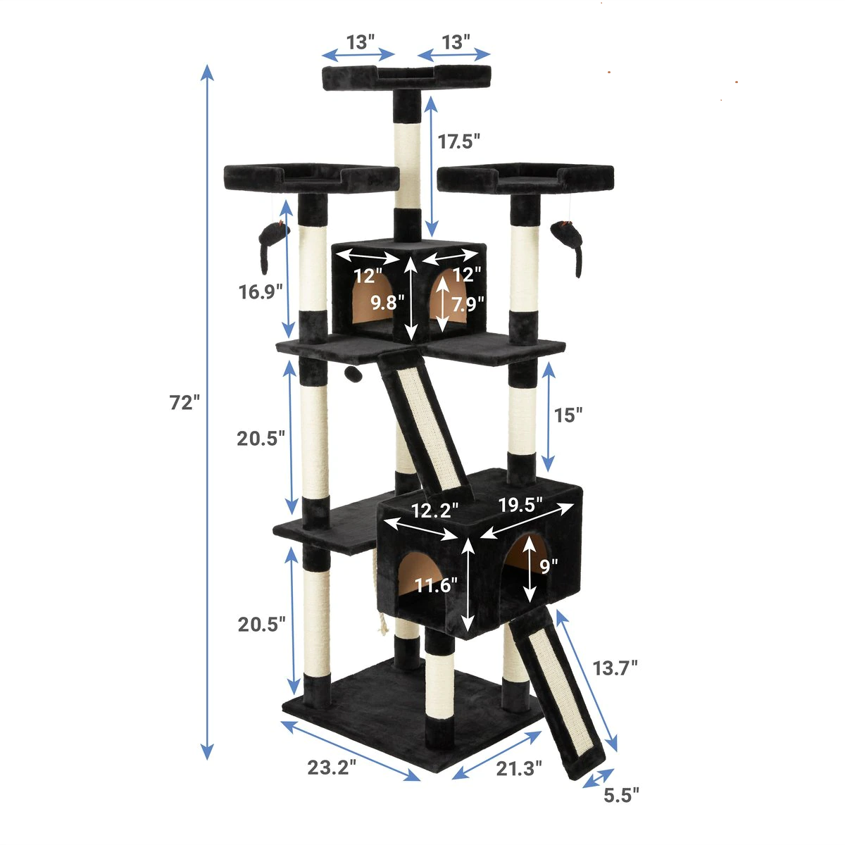 Frisco 72in Faux Fur Cat Tree & Condo Ultimate Playground for Your