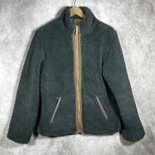 Faherty Ashbury Sherpa Jacket Womens Large Gray Zip Up Long Sleeve High Neck