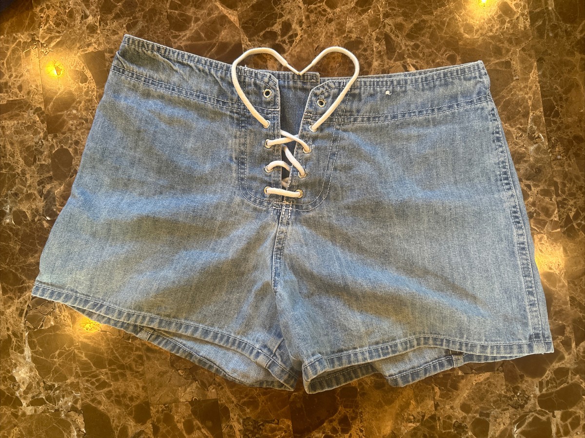 Vintage Y2k LEI Lace Up Trendy Denim Jean Booty Shorts USA