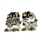 14k white gold 1.28ct SI2 I1 H clarity enhanced princess diamond stud earrings — photo 1