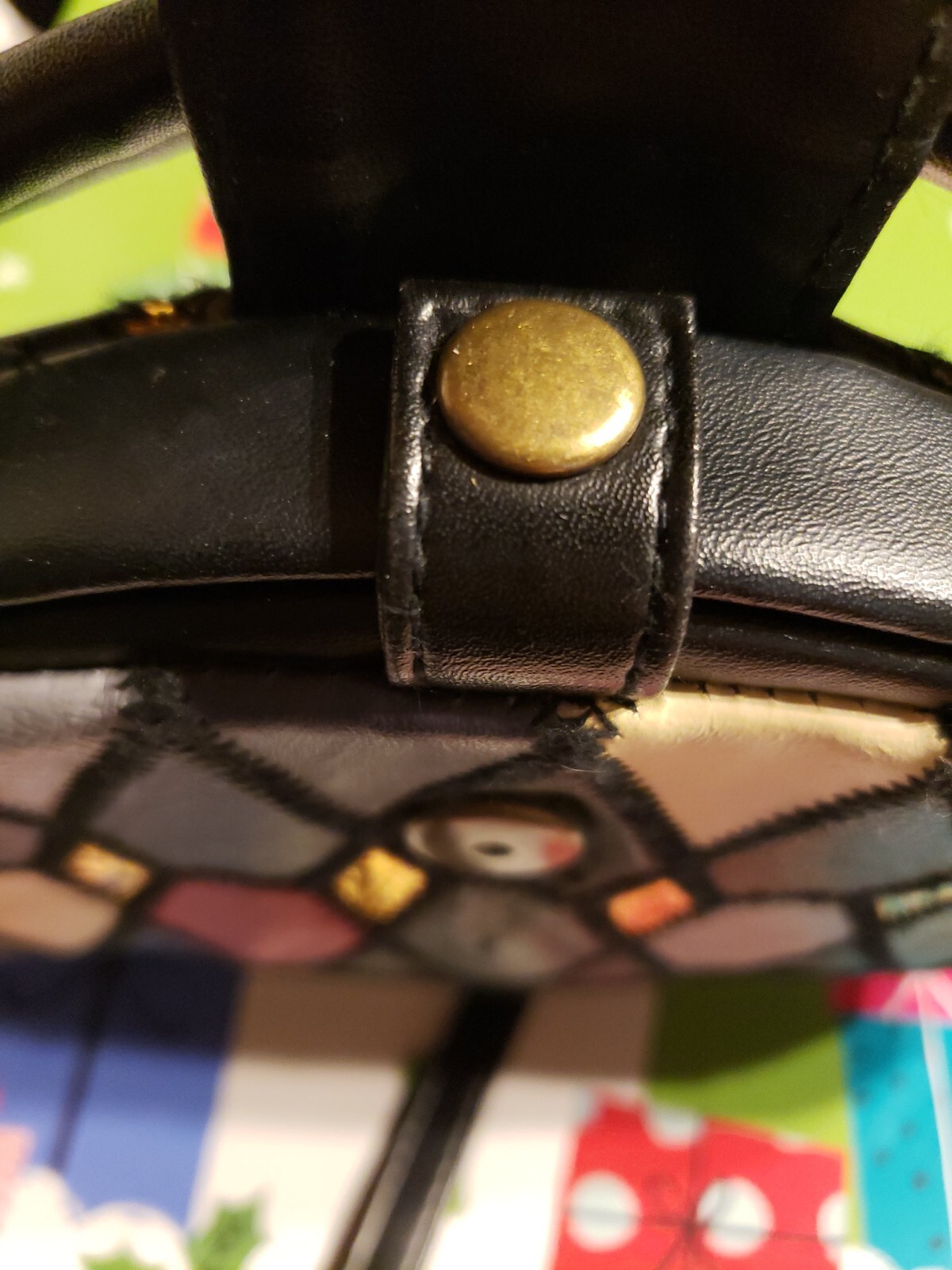 Vintage Rare Unique Patchwork Leather Clutch Cros… - image 8