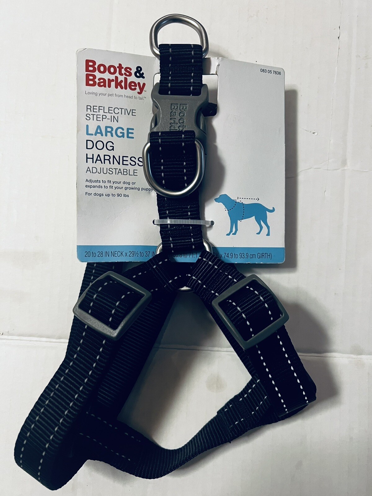 Boots & Barkley Reflective Large Dog Harness Black with white piping