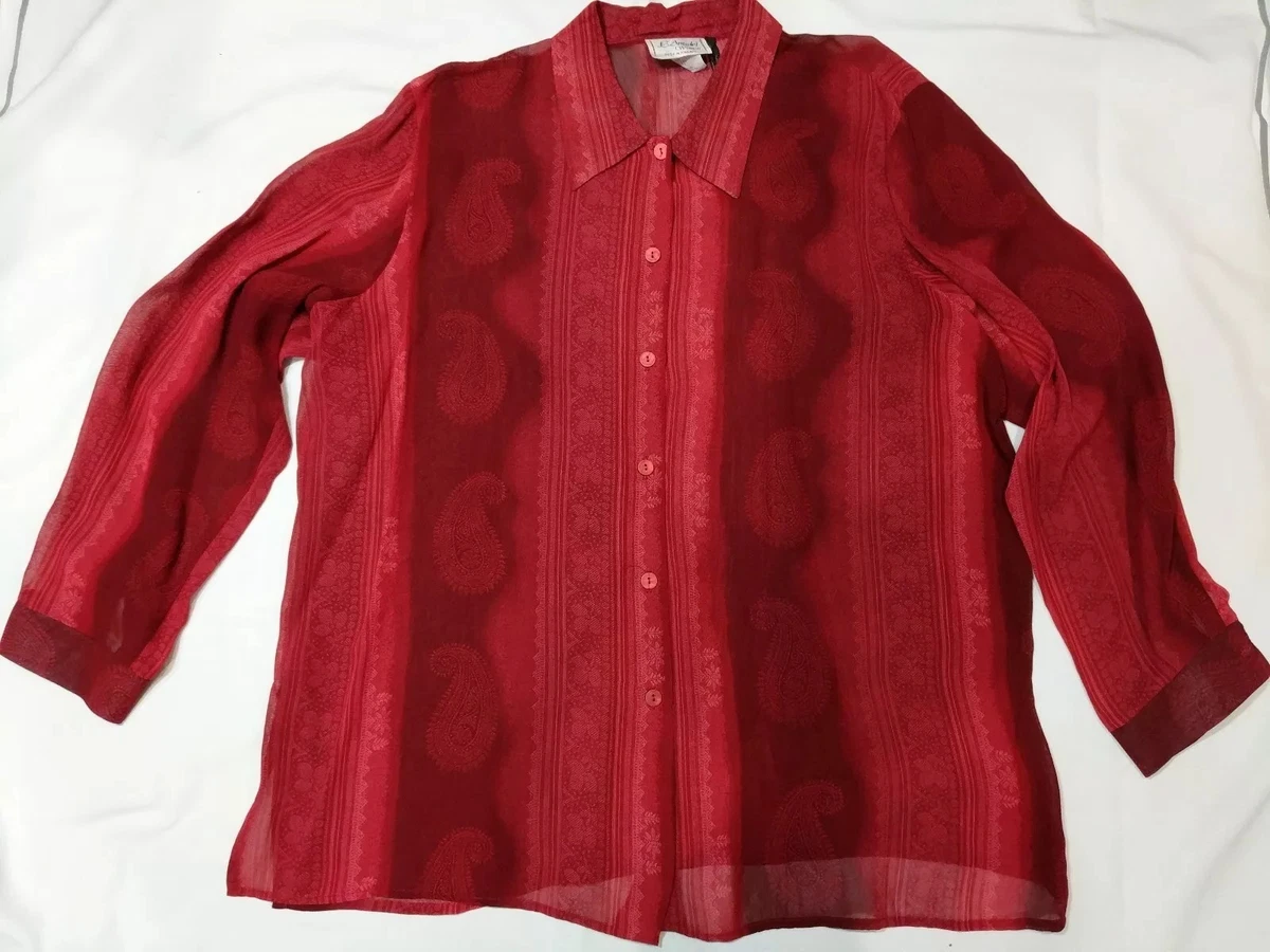 L Amodei by D P Altomonte Woman s Dark Red Top Size 24 Rayon Sheer Button Collar
