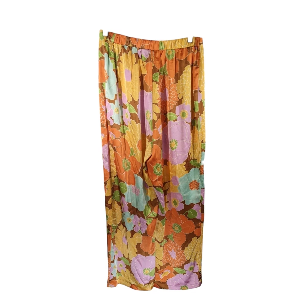 Pantalones para mujer boho florales satinados acampanados pierna ancha tiro alto talla 0X Plus F21 cremallera Foto 2 de 4