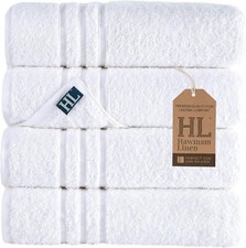 4 White Quick Dry Bath Towels Set - 100 Turkish Cotton, 27 x 54 Inches Each