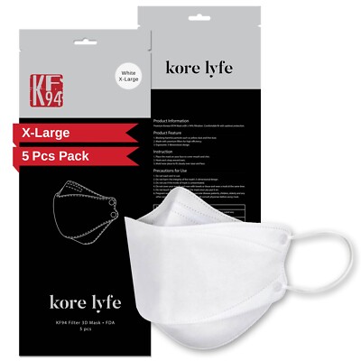 25% Larger Face Covering - White X-Large - 10PCS Reclosable Pack - Made in Korea