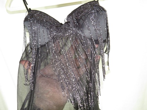Vintage Secret Treasures Sexy Black Bustier, Metallic Fringe, Thong, Size M - Picture 8 of 15