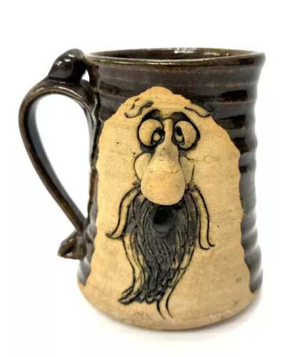 Original Peter Petrie Coffee Mug VTG 1970's 3-D Bearded Man Funny Face signed