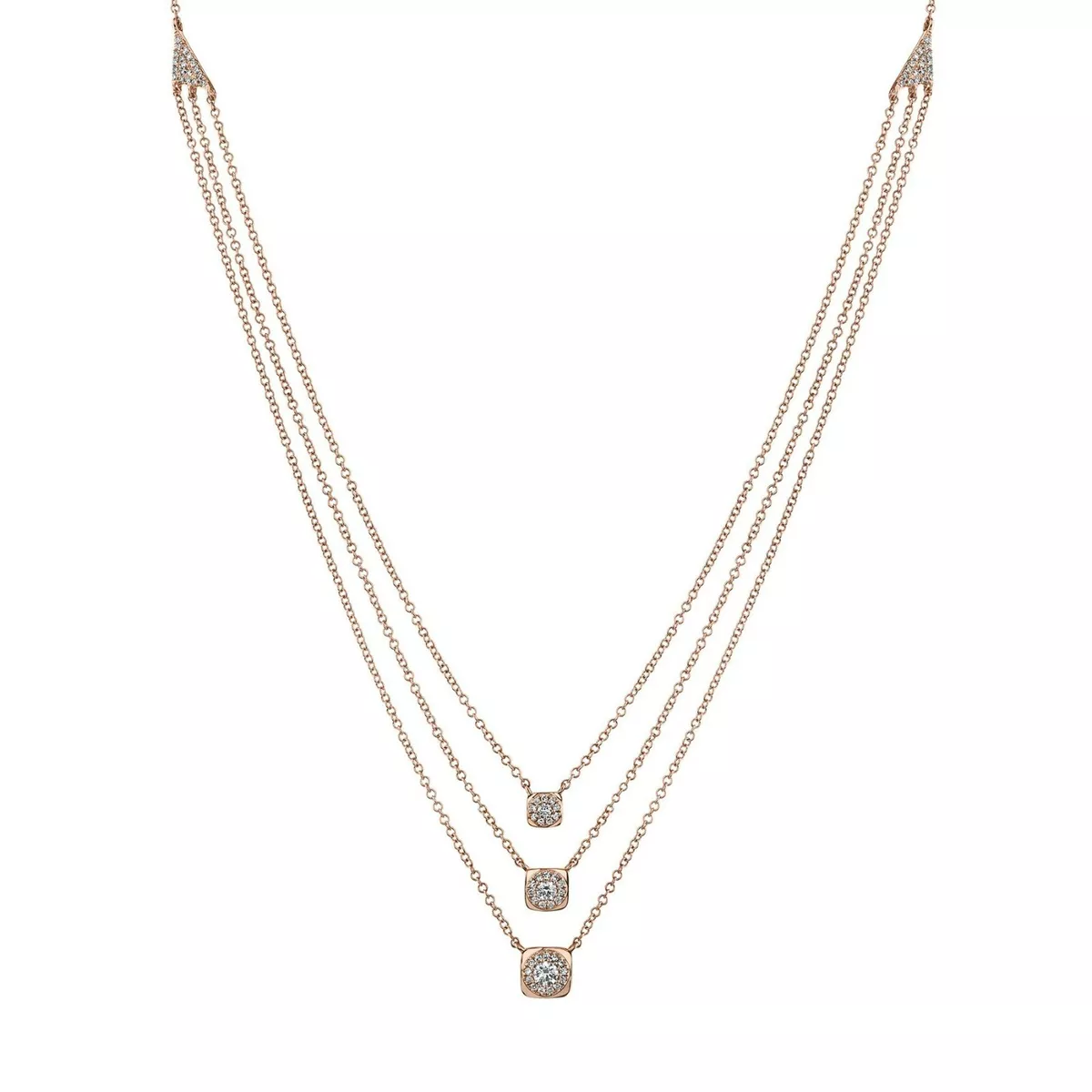 Layered Diamond Necklace 14K Rose Gold Multi Row 3 Tier Pendant