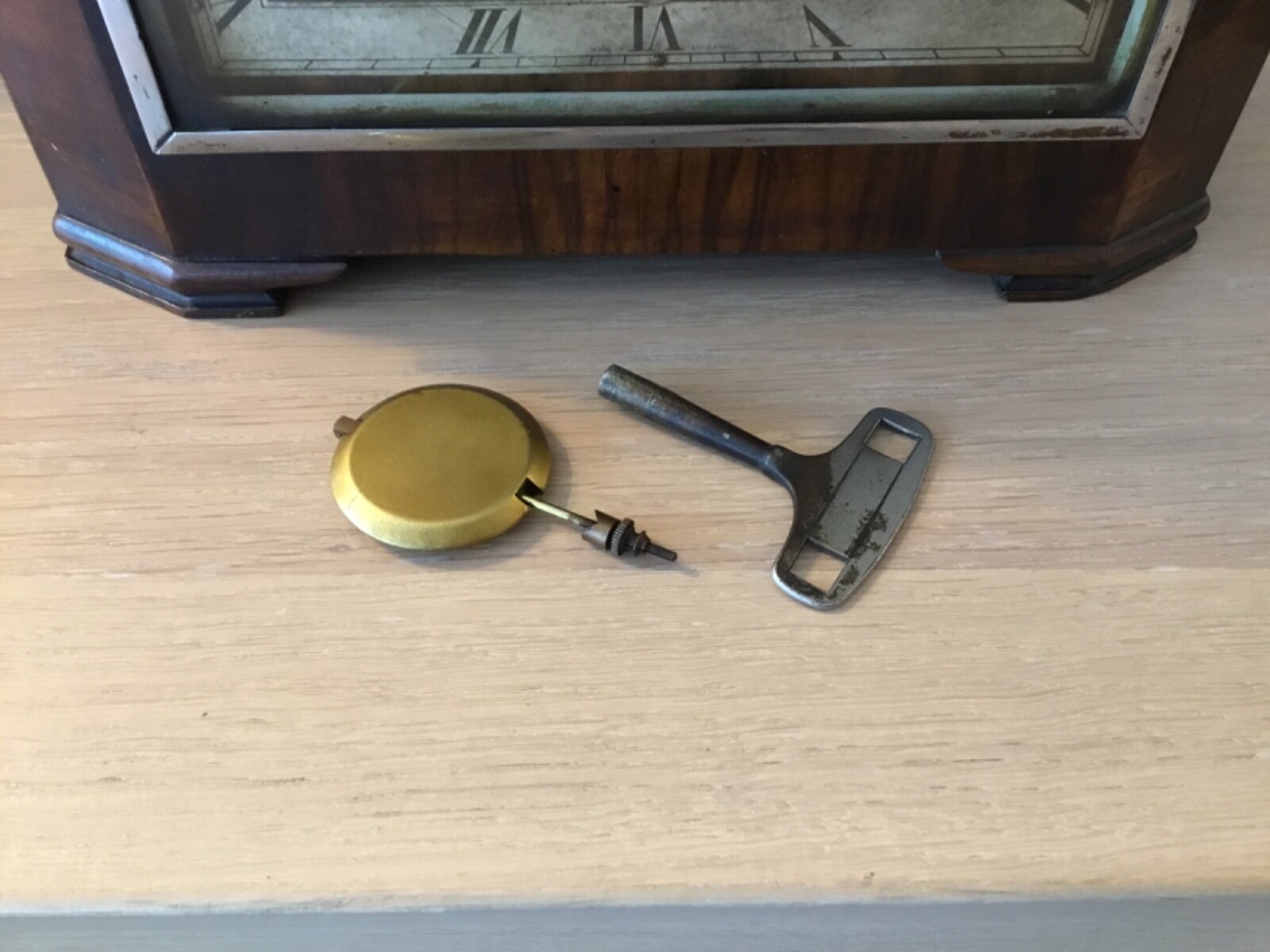 SPARES REPAIR ART DECO WESTMINSTER CHIMING MANTLE CLOCK, KEY+ PENDULUM