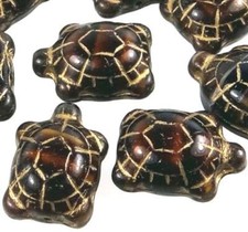 4 Czech Glass Turtles Chroust - Gold Inlay Beads 19x14mm