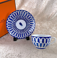Hermes Paris Bleus d'Ailleurs Tea Cup  Saucer Blue Porcelain Tableware w/ Box