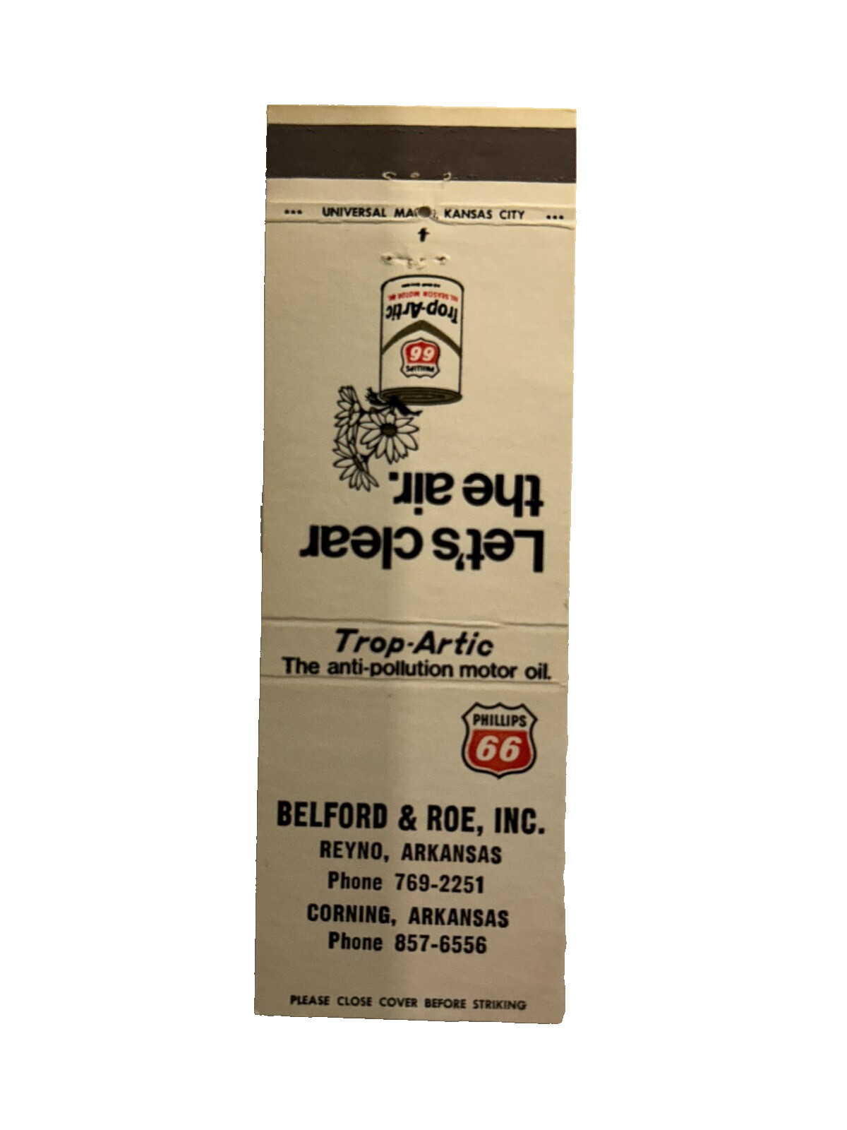 BELFORD & ROE INC.  Matchbook Matchcover - REYNO, CORNING, ARKANSAS