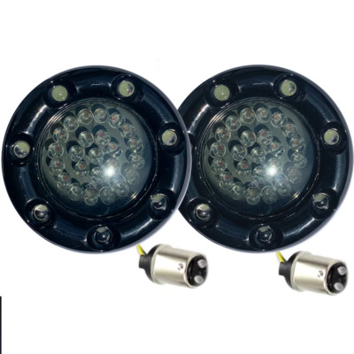 Eagle Lights 2'' Bullet Front LED Turn Signals Black Trim White DRL for Harley