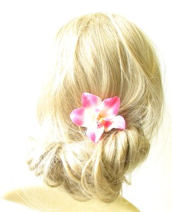 Pink White Orchid Flower Hair Clip Rockabilly 1950s Vintage