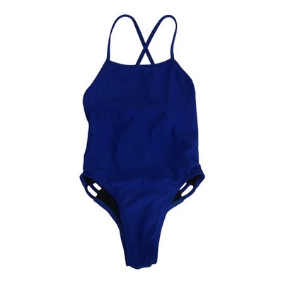 Jolyn Mateo Royal Blue One Piece Swimsuit Tie Back Hip Cutouts Size 26 UPF 50+