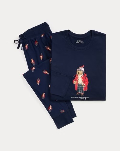 Polo RALPH LAUREN DESIGNER PYJAMAS Set JOGGER BOTTOM Top SIZE M Bears Navy - Picture 2 of 14