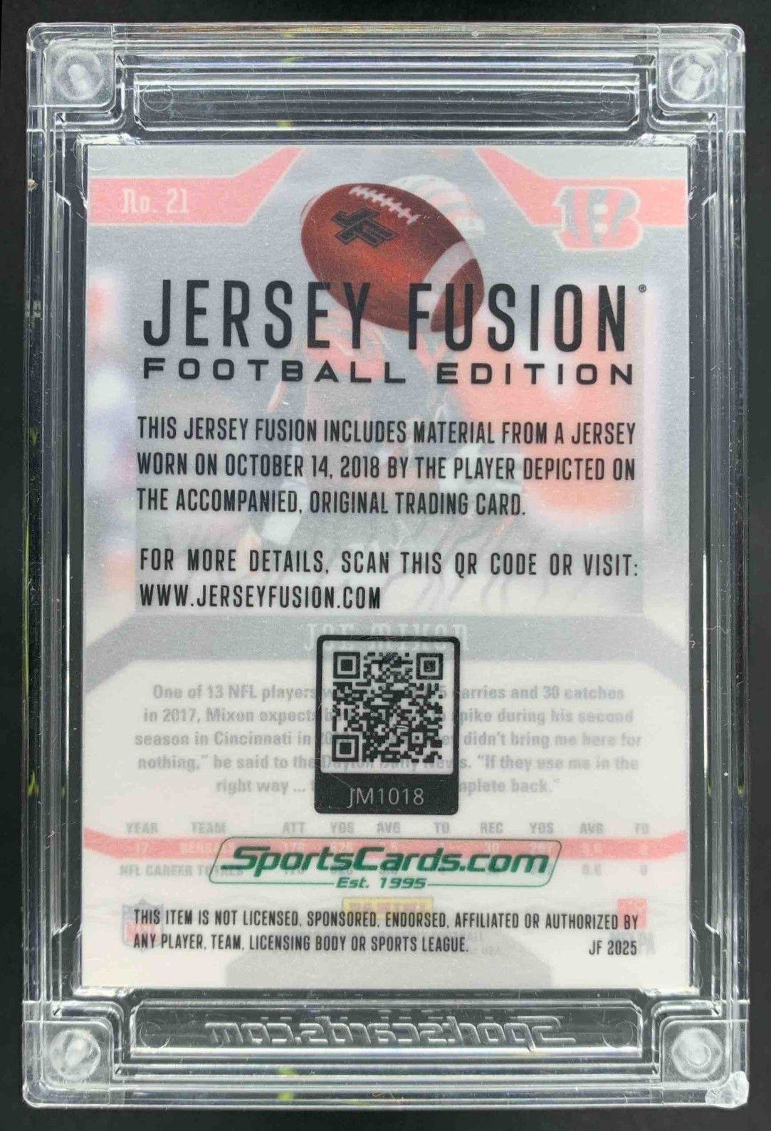 Joe Mixon 2022 Jersey Fusion 2018 Game Used Patch /25 view 2