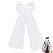 1 PCS White Bowknot Hair Clip Long Soft Tulle Lace Bridal Veil Accessories