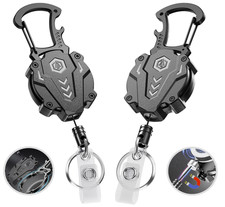 2Pack Heavy Duty Retractable Keychain, Tactical ID Badge Holder Reel Carabiner C