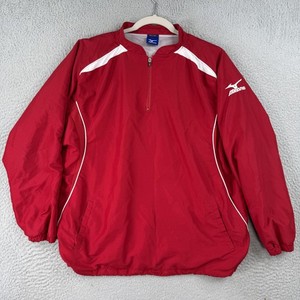 Mizuno Jacket YOUTH XL Red 1/4 Zip Baseball Windbreaker Pullover *TEAR under Arm