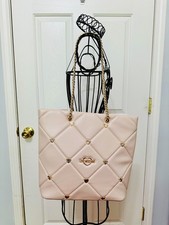 LOVE MOSCHINO QUILTED CREAM FAUX LEATHER HEARTS STUDDED SHOULDER BAG TOTE