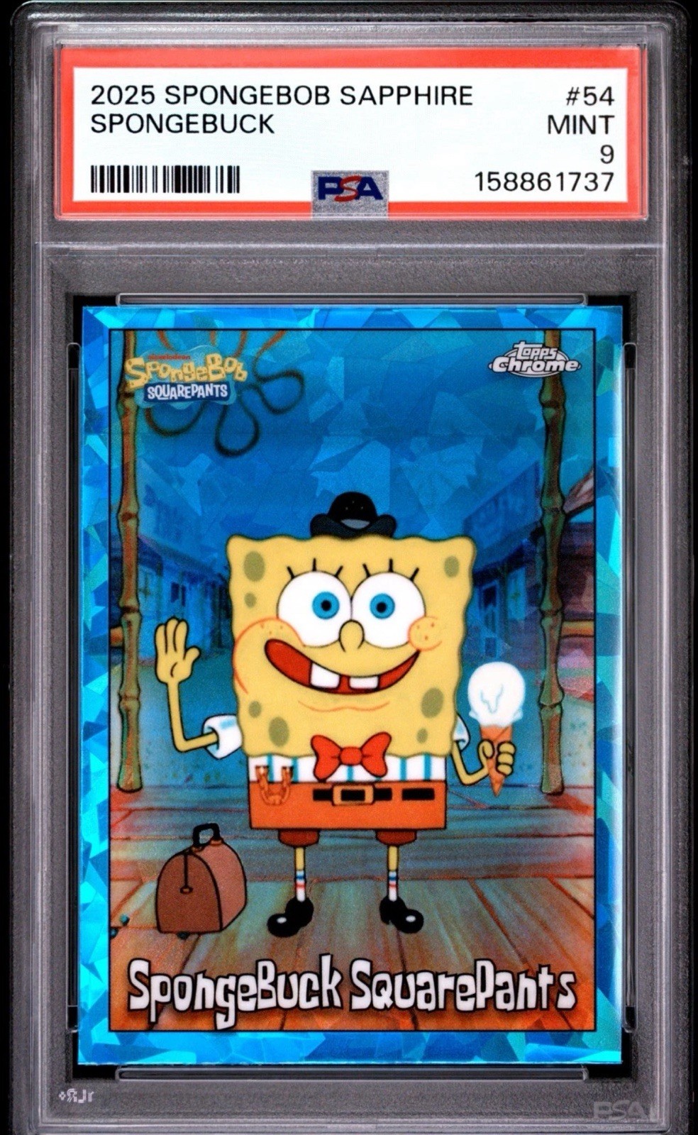 2025 Topps Chrome Spongebob Sapphire Edition Spongebuck Squarepants PSA 9