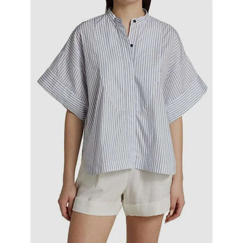 rag & bone Oversized Striped Short Sleeve Button-Up Shirt Blue/White L