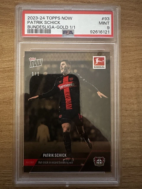 2023-24 Topps Now Patrik Schick Hattrick Record Breaking Win 1/1 PSA Leverkusen