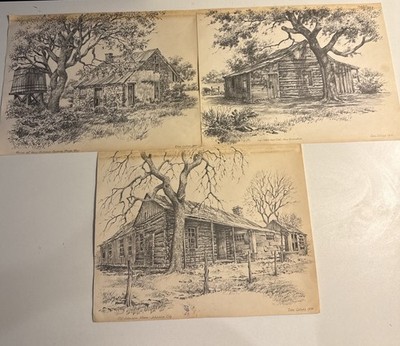 Vintage Don Collins 1970 Texas Hill Country Prints Lot 3 Pen Ink Drawings