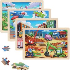 Wooden Vehicle Puzzles for Kids Ages 3-5 - 60-Piece Educational Set
