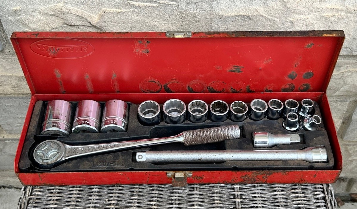 Vintage J.H. Williams 1/2” Drive S-52 Ratchet Socket Set with Case