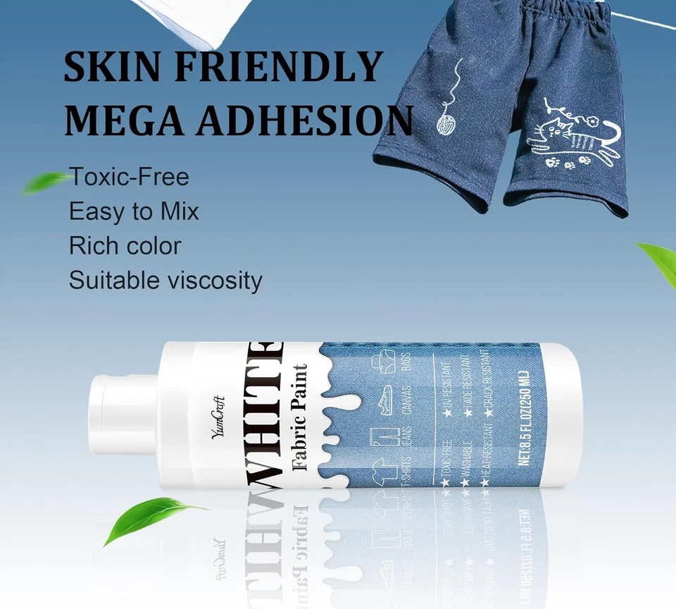 Fabric Paint White, 8.5Oz Fabric Paint for Clothes Permanent, Fabricoat Textile - Image 3 of 4