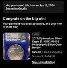 READ DESCRIPTION! 2017 (P) $1 ASE NGC MS69 STRUCK AT PHILADELPHIA MINT BLUE CORE