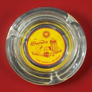 Vintage The Sands Hotel Las Vegas Clear Glass Round Ashtray  MCM Casino Nevada